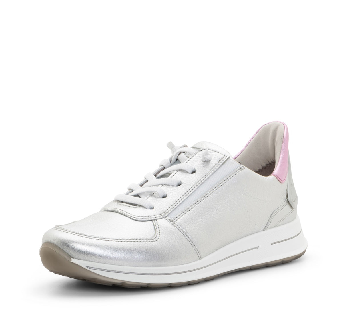 CHAUSSURES ARA OVATION BASKETS À LACETS EN CUIR MÉTALLISÉ ARGENTÉ