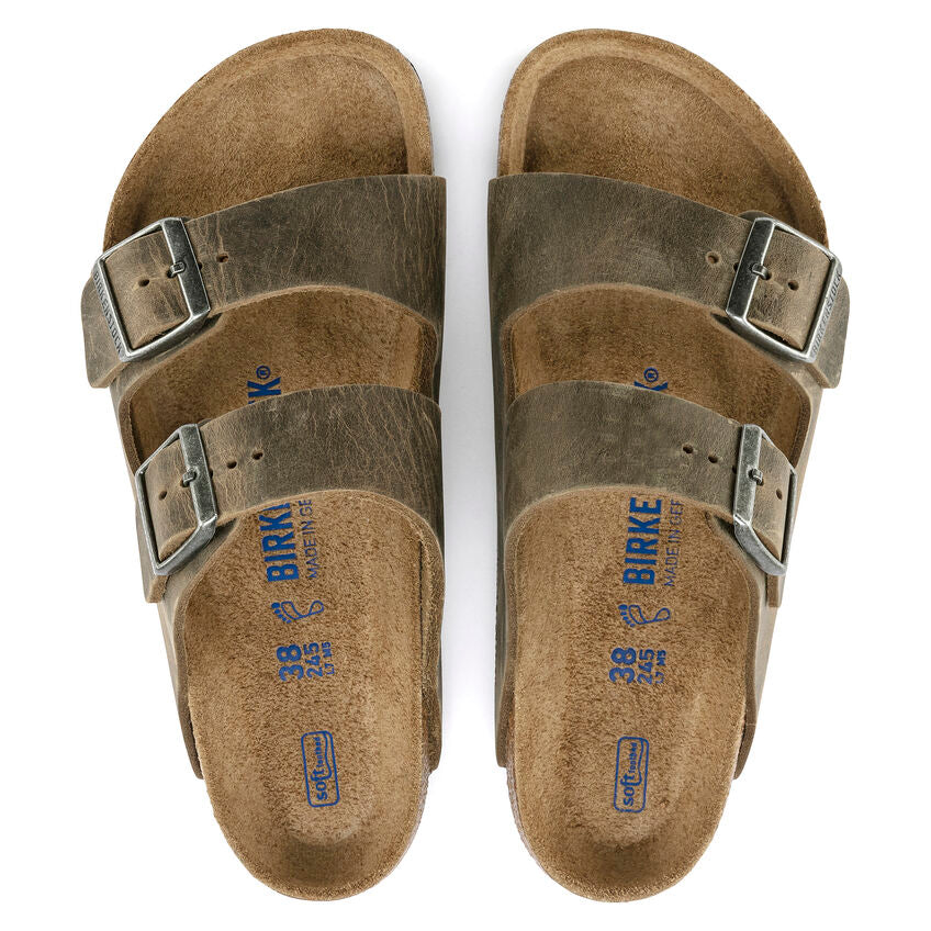 BIRKENSTOCK ARIZONA SFB CUIR HUILÉ KAKI DÉLAVÉ