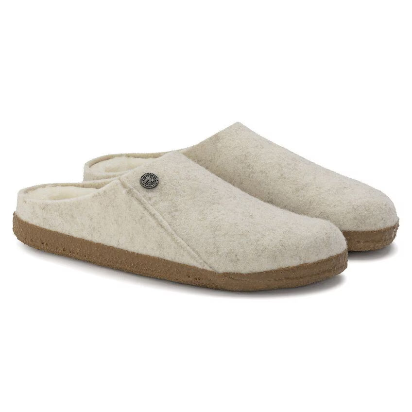 BIRKENSTOCK ZERMATT SLIPPERS  ECRU/ NATURAL WOOL/ SHEARLING