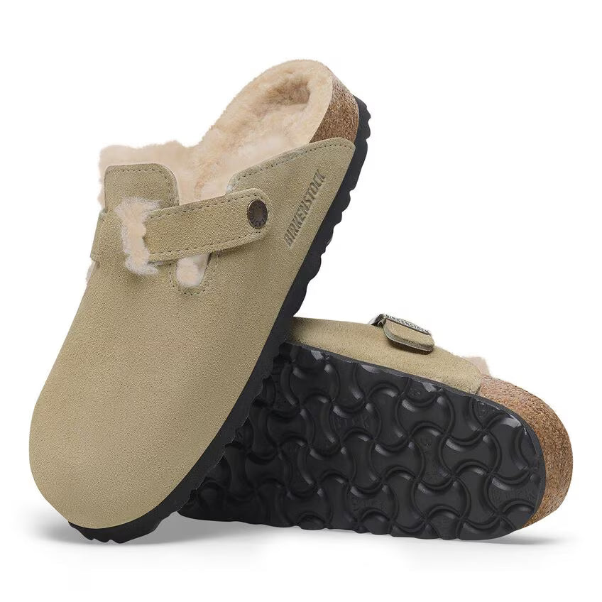 BIRKENSTOCK BOSTON VL PEAU LAINE TAUPE DAIM CUIR