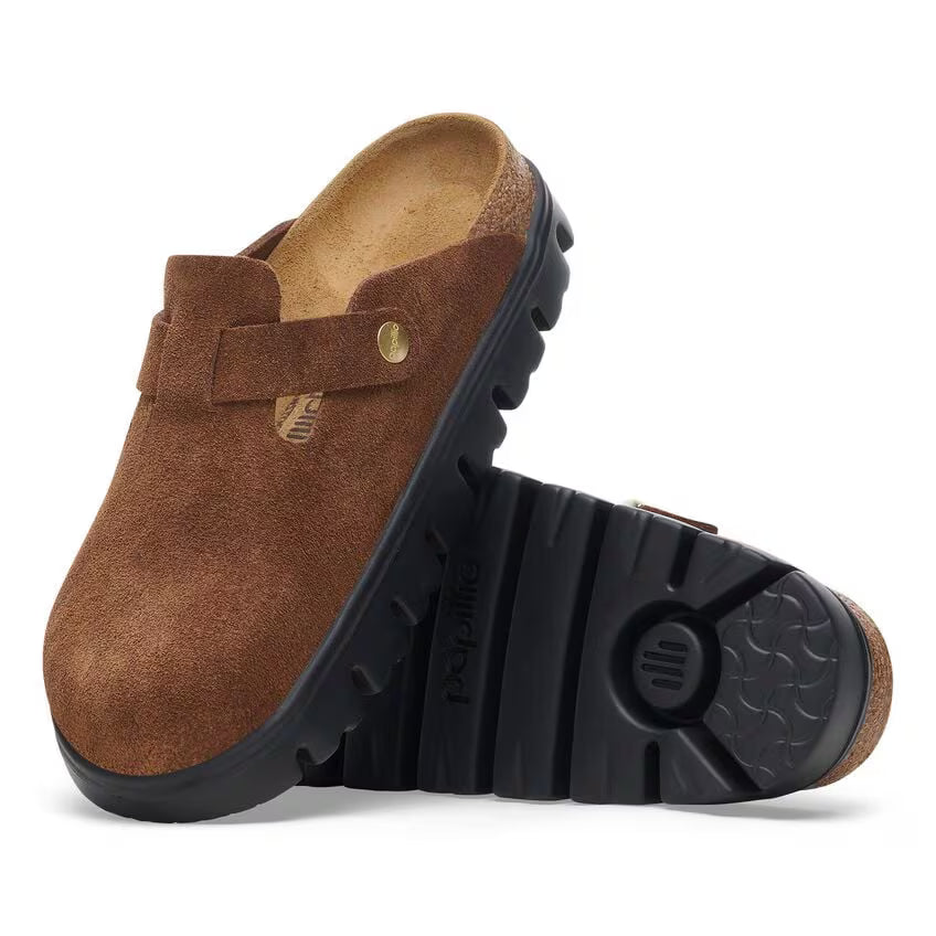 BIRKENSTOCK BOSTON CHUNKY DARK TEA SUEDE LEATHER