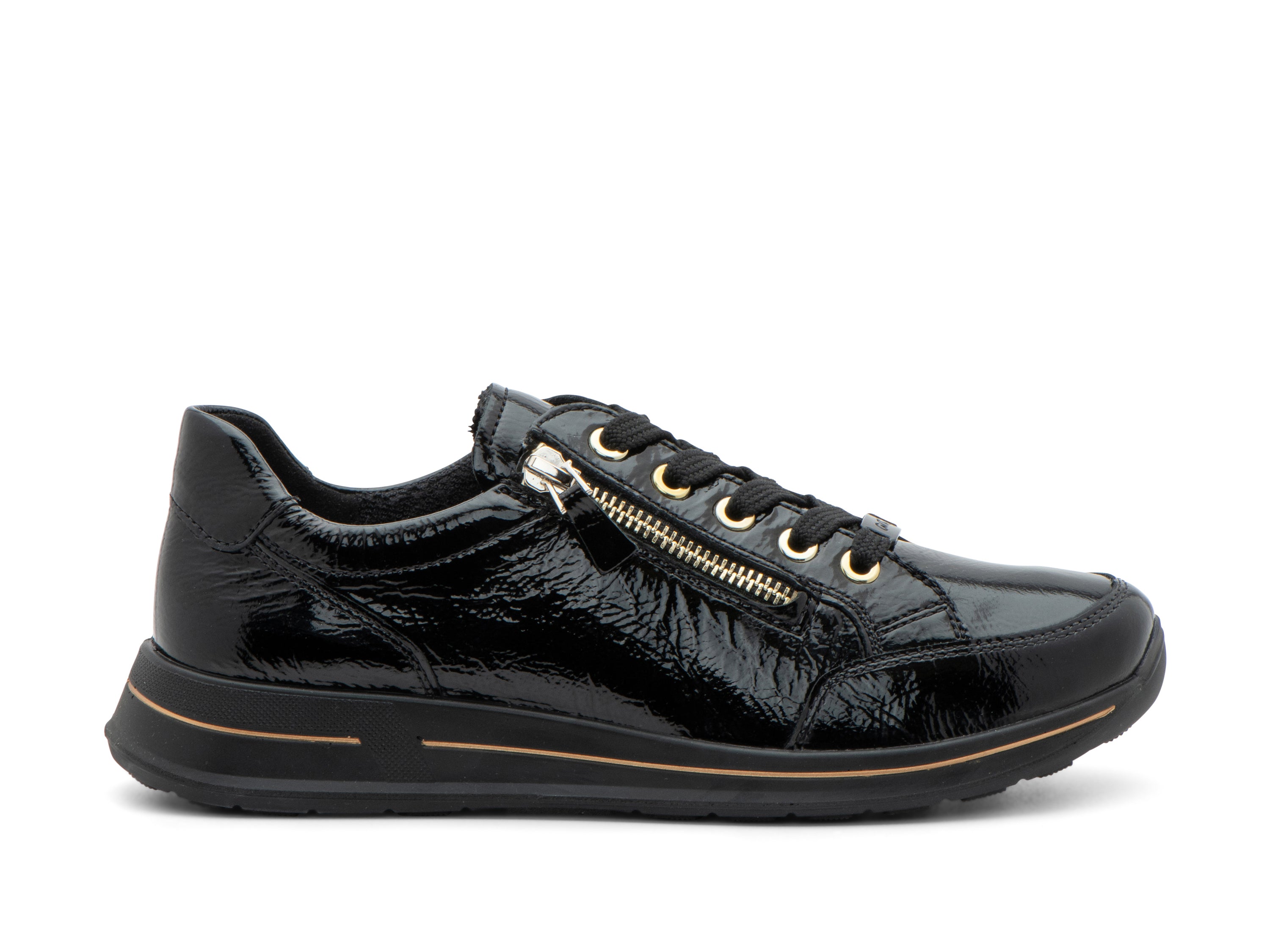 ARA SHOES Oleanna Lace Up Side Zip Sneaker Black Steel
