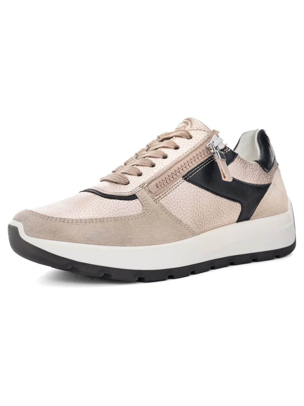 ARA Shoes Nagano Women's Beige and black Sneakers sneaker front side view on a white background