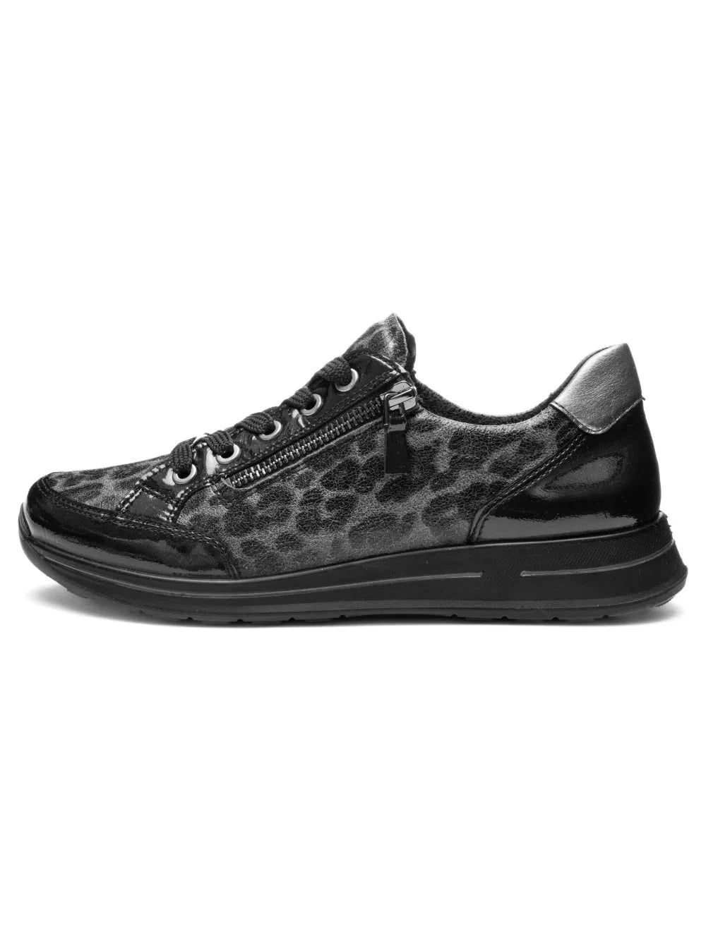 ARA SHOES Oleanna Lace Up Side Zip Sneaker Black Steel