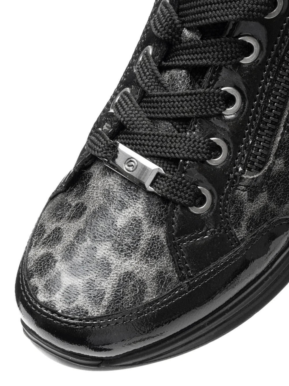 ARA SHOES Oleanna Lace Up Side Zip Sneaker Black Steel