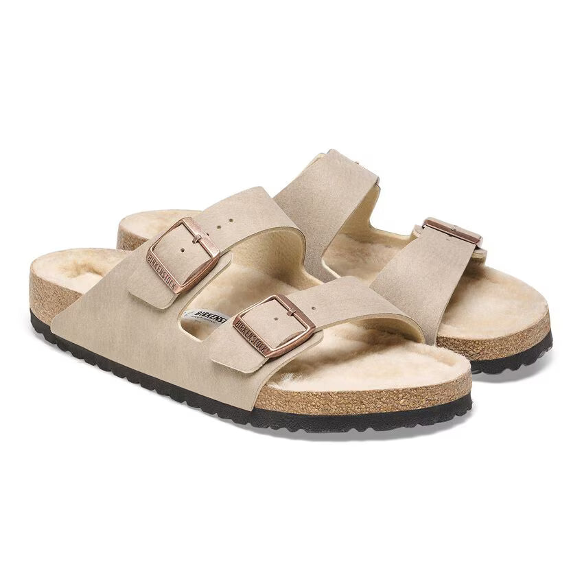 BIRKENSTOCK ARIZONA SHEARLING DÉSERT DUST GRIS TAUPE MICROFIBRE 