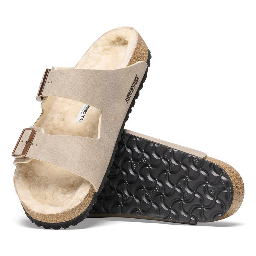 BIRKENSTOCK ARIZONA SHEARLING DÉSERT DUST GRIS TAUPE MICROFIBRE 