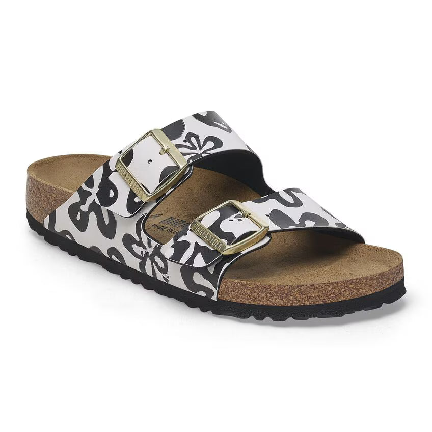 BIRKENSTOCK ARIZONA BIRKO FLOR BLOOMS BLANC NOIR