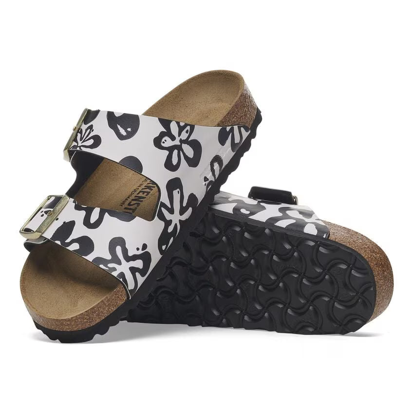 BIRKENSTOCK ARIZONA BIRKO FLOR BLOOMS BLANC NOIR