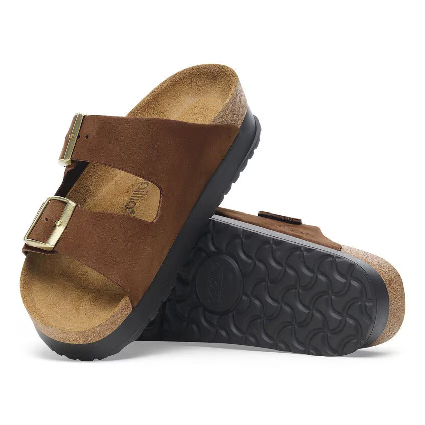 BIRKENSTOCK ARIZONA FLEX PLATEFORME CUIR NUBUCK THÉ FONCÉ
