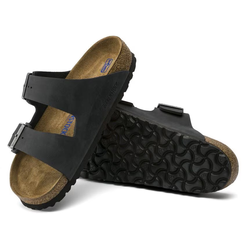 BIRKENSTOCK ARIZONA SOFT FOOTBED SANDAL BLACK OILED LEATHER