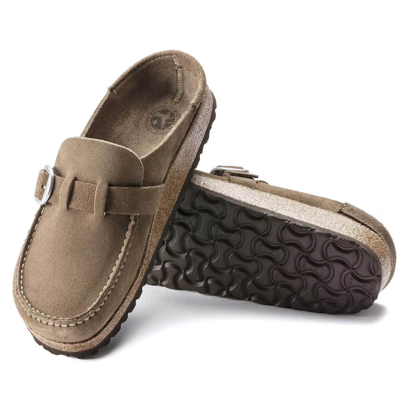 SABOTS BIRKENSTOCK BUCKLEY EN CUIR DAIM GRIS TAUPE 