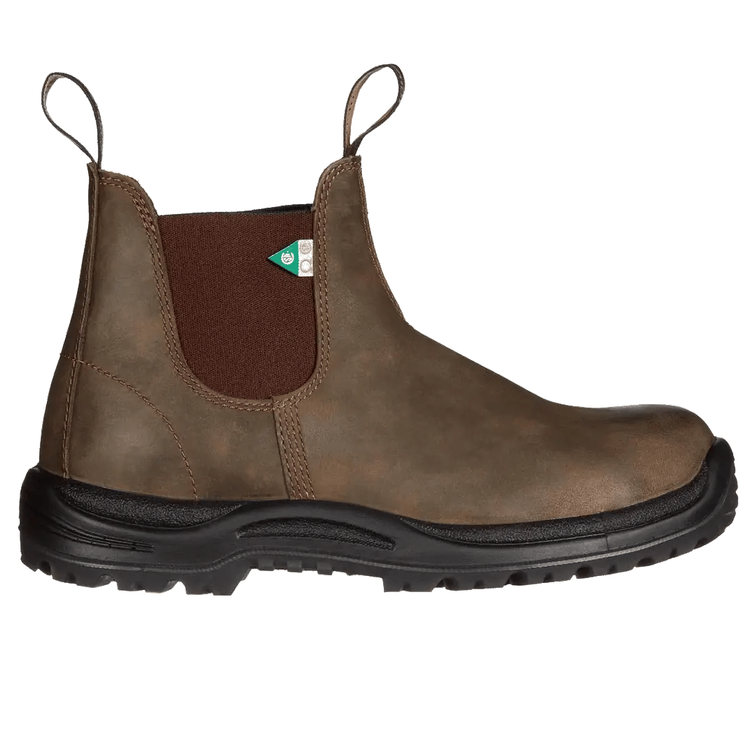Blundstone 180 Work Safety Waxy Rustic Brown leather boot with a black sole animation on a white background | shop now on Foot Sensation