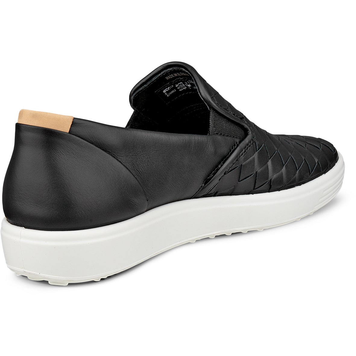 ECCO SOFT 7 WOMENS SLIP-ON SNEAKERS BLACK LEATHER