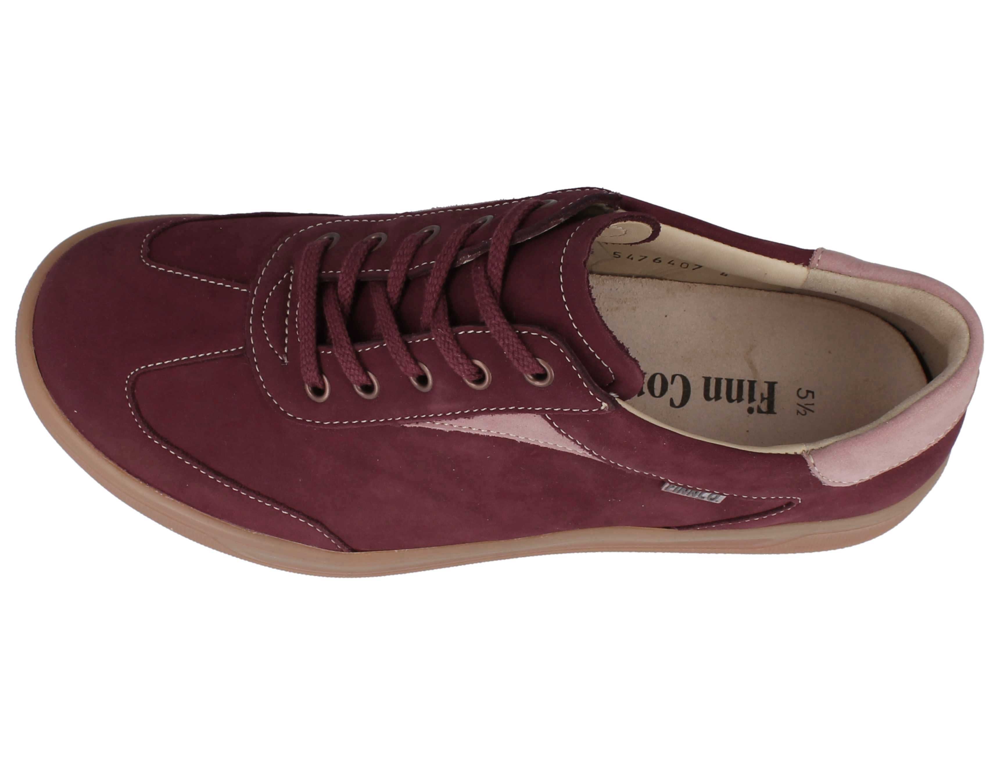 Top view of FINN COMFORT Interlagos leather Sneaker color rumba candy cherrry, comfortable and durable every-day walk in white background. 