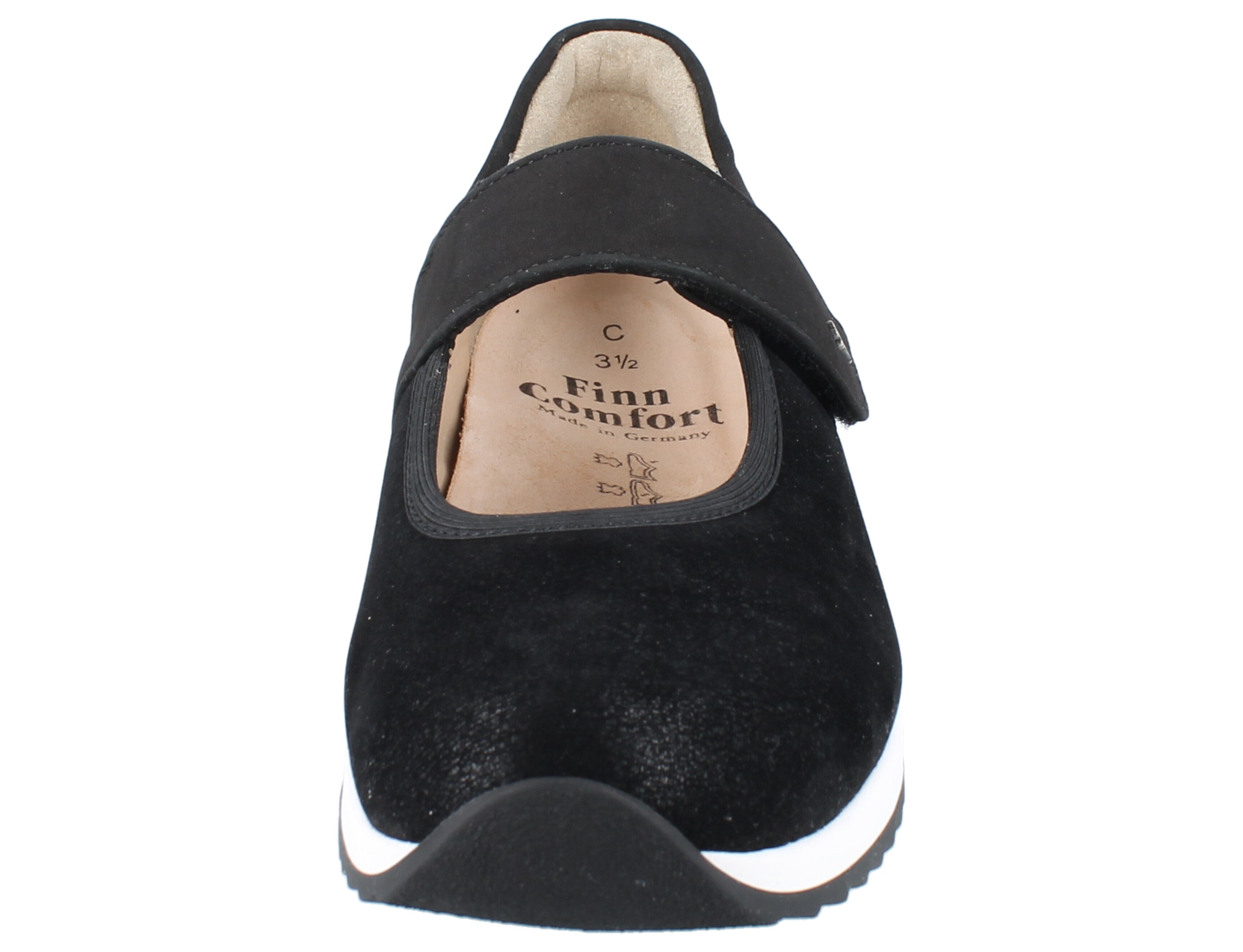 Finn Comfort Assenza orthotic-friendly Mary Jane removable footbed front view on a white background