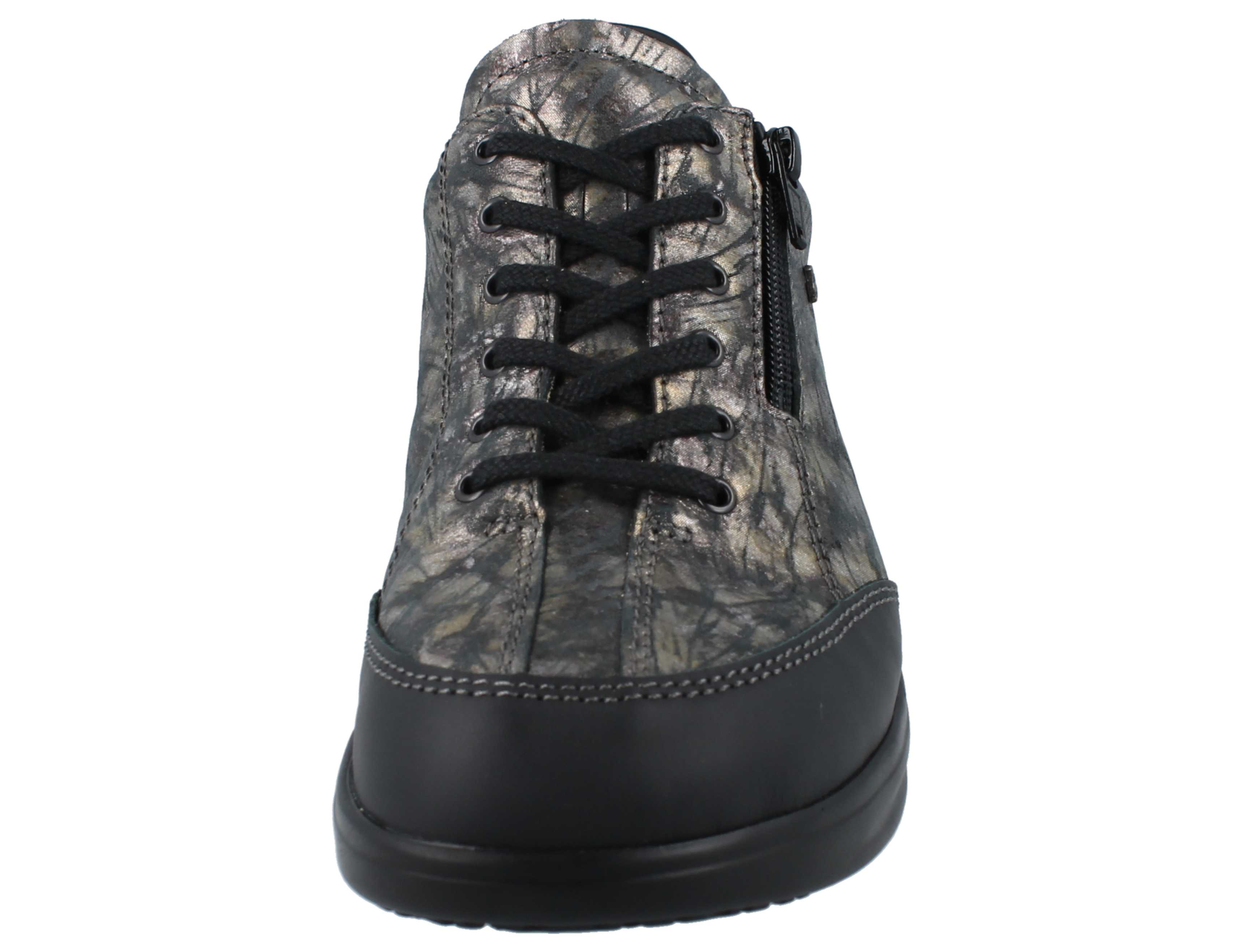 Finn Comfort Otaru printed patterned women sneaker with black sole on a white background