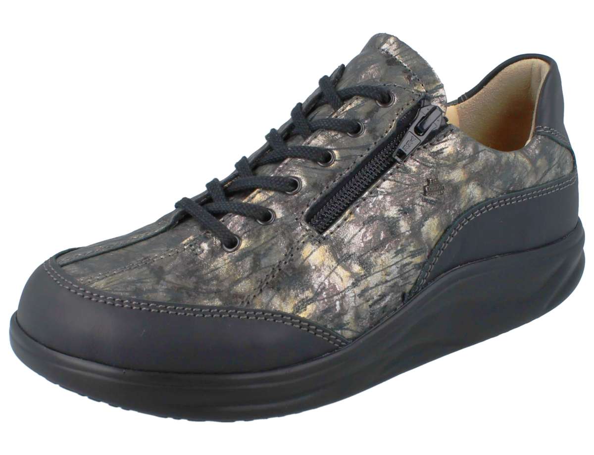 Finn Comfort Otaru printed patterned women sneaker with black laces on a white background