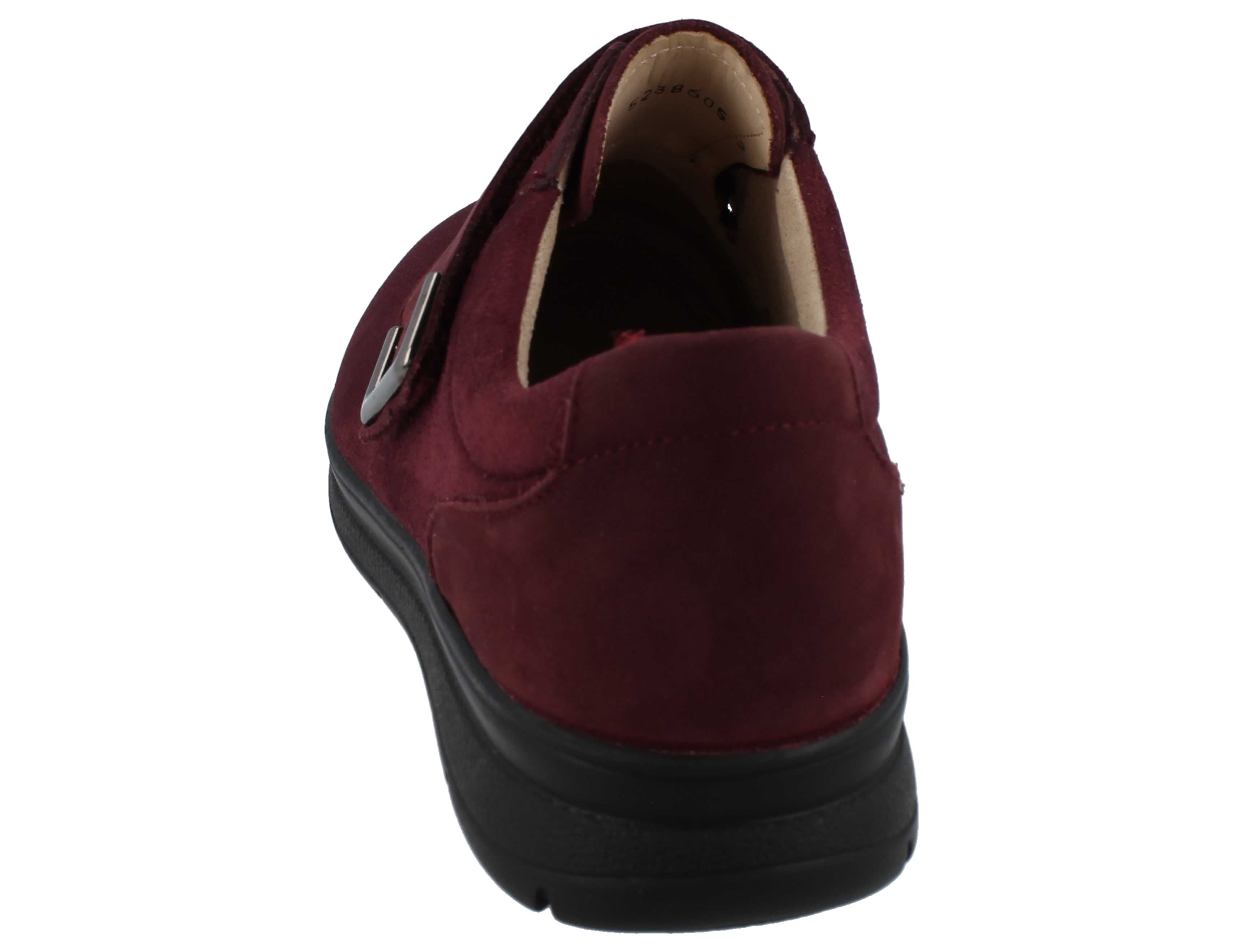 Finn Comfort Neiva Bordeaux slip-on shoe with a black sole on a white background