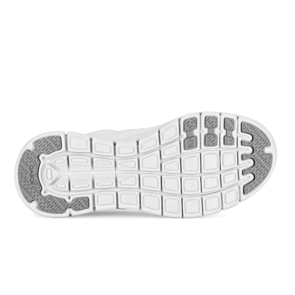 Close-up of a shoe sole with tread pattern on a white background