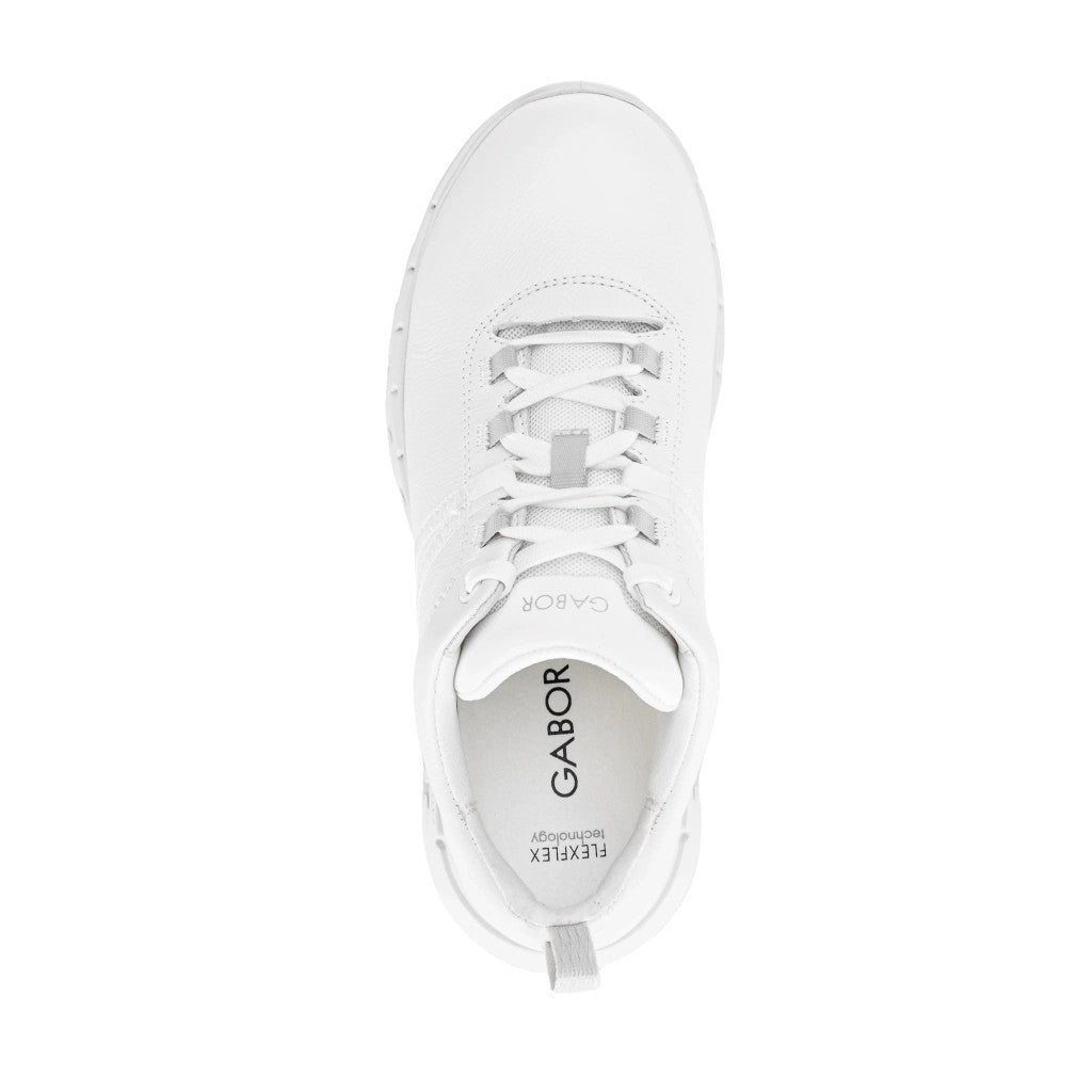 White sneaker with 'Gabor' branding on a white background