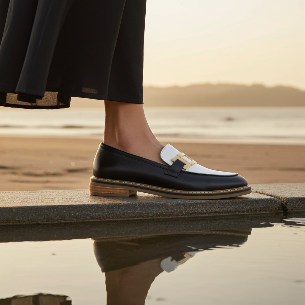 ARA SHOES MOCASSINS KATSURA EN CUIR DE VEAU BLEU MARINE ET BLANC