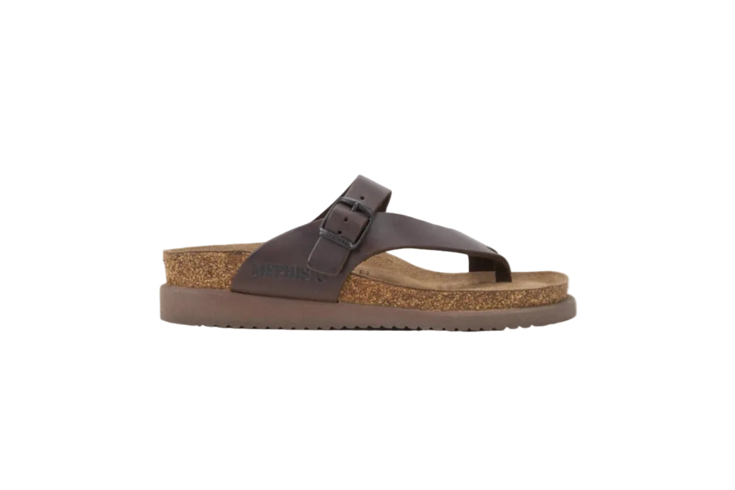 Brown sandal with cork sole on a white background