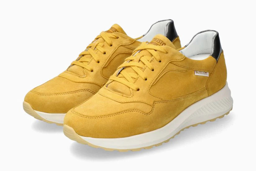MEPHISTO KARIN LACE UP WOMEN'S SNEAKER YELLOW SUEDE LEATHER