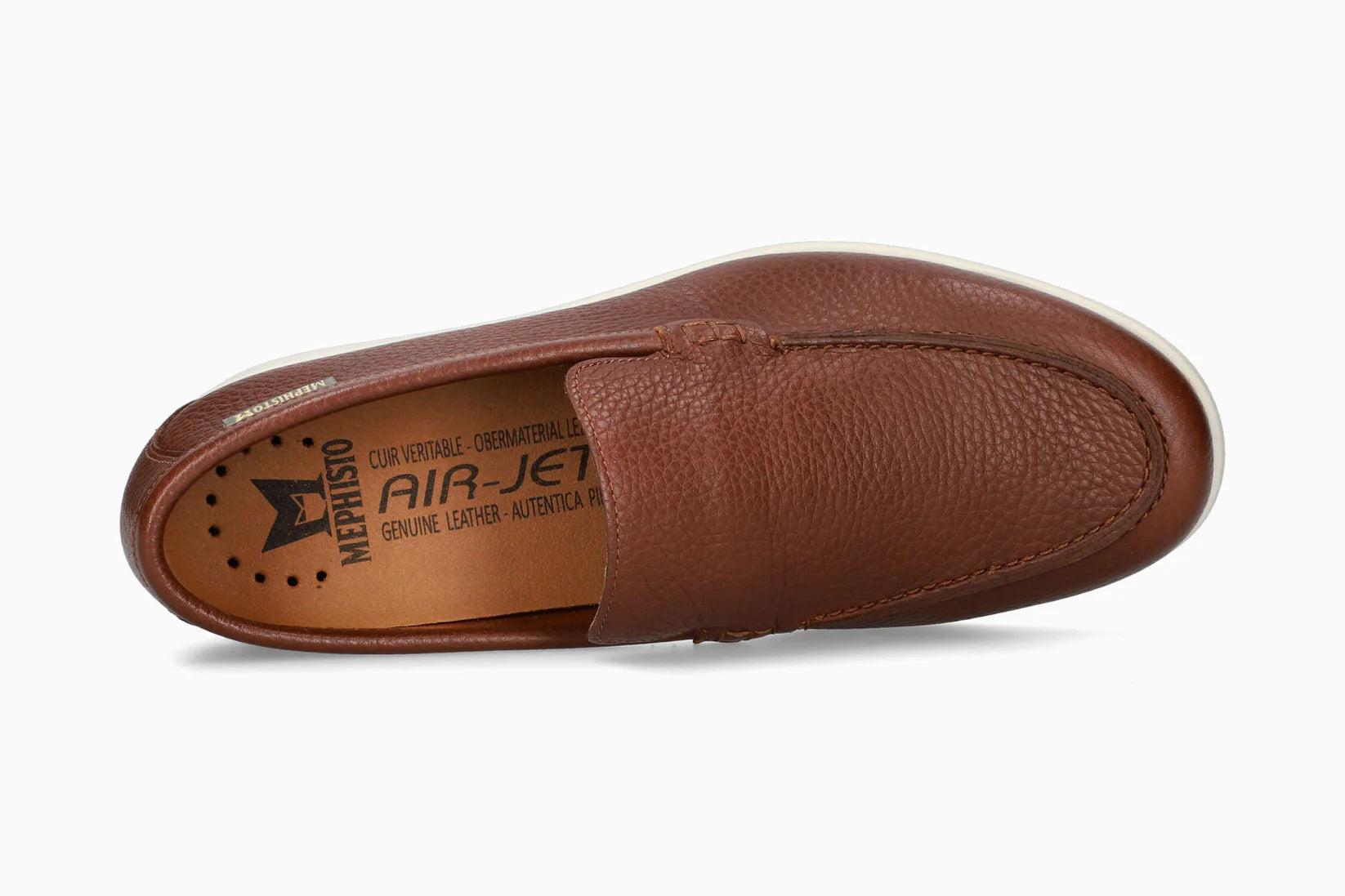 Brown Brown Mephsito Valner Men's leather loafer shoe with Merrell branding on a white background