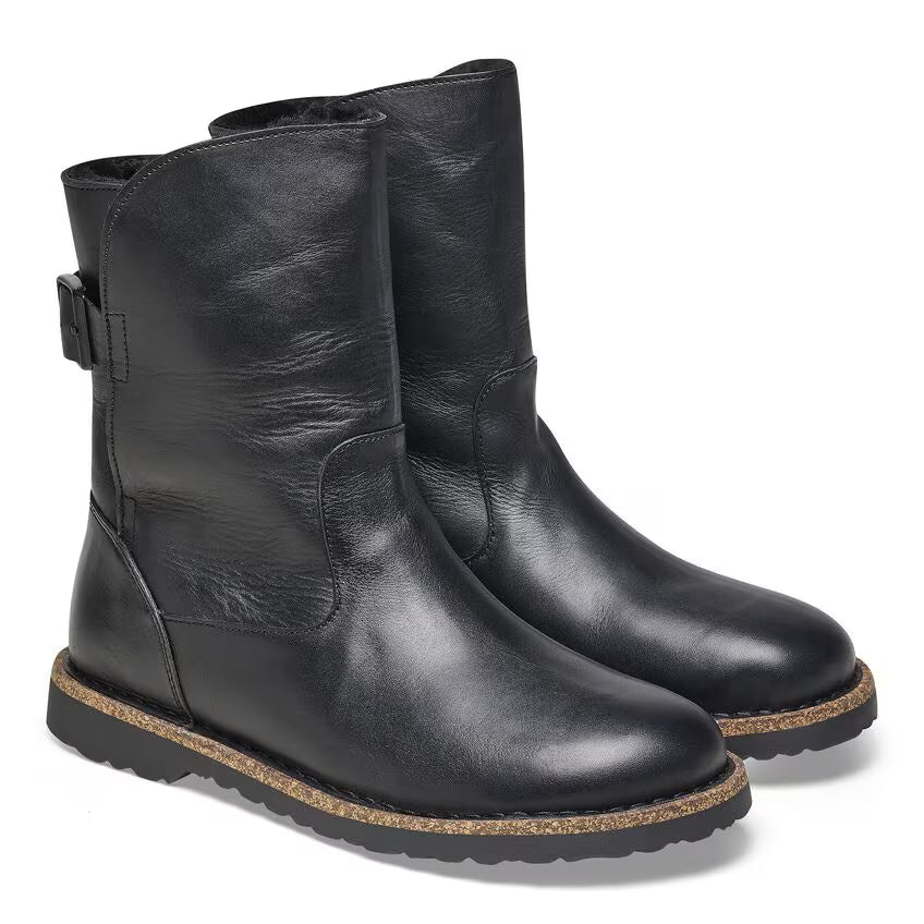 BIRKENSTOCK UPPSALA CUIR NOIR ET PEAU LAINE