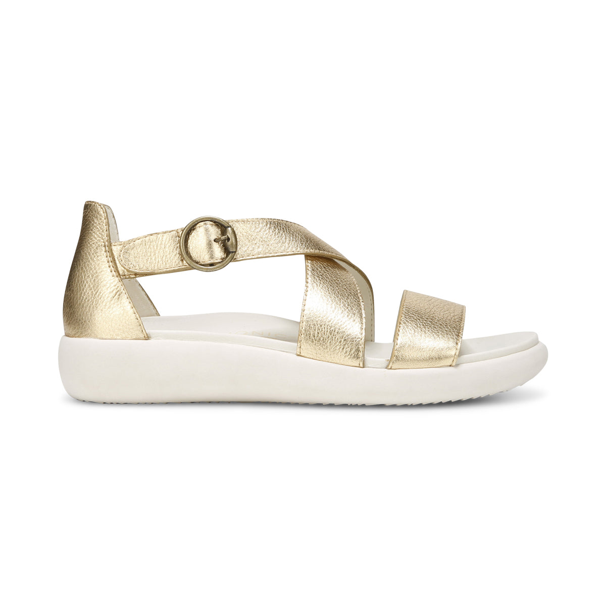 SANDALE VIONIC HARMONY EN CUIR MÉTALLISÉ DORÉ