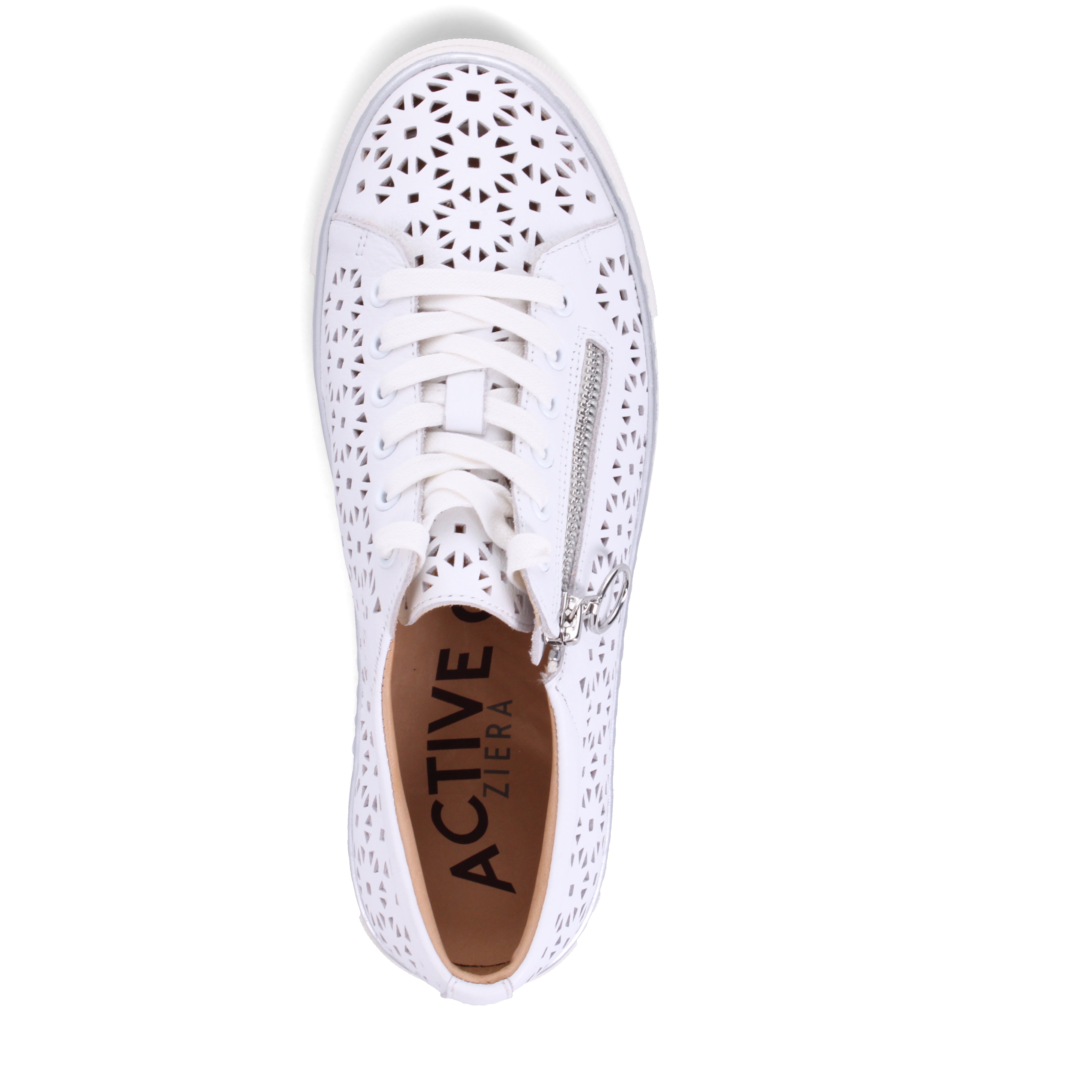 BASKETS ZIERA PANDOE À LACETS ET ZIP LATÉRAL EN CUIR BLANC