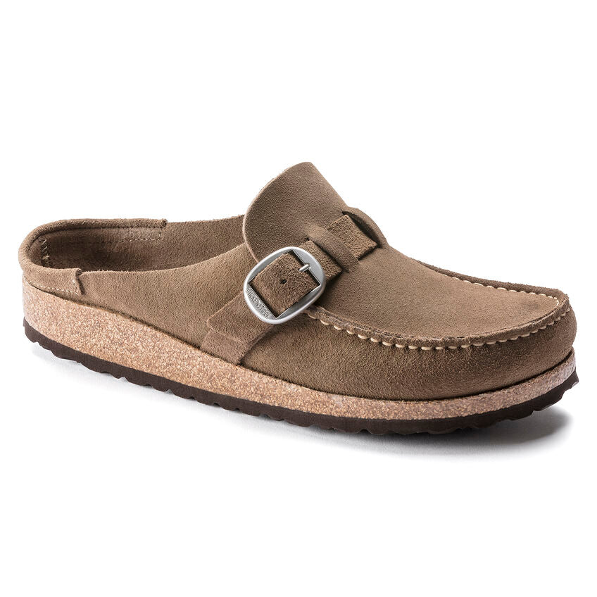 SABOTS BIRKENSTOCK BUCKLEY EN CUIR DAIM GRIS TAUPE 