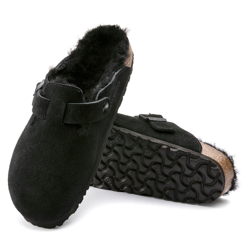 BIRKENSTOCK BOSTON SHEARLING BLACK SUEDE LEATHER