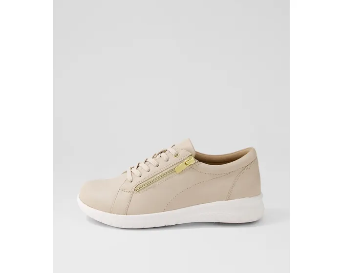 BASKETS ZIERA SOLAR À LACETS ET ZIP LATÉRAL EN CUIR AMANDE