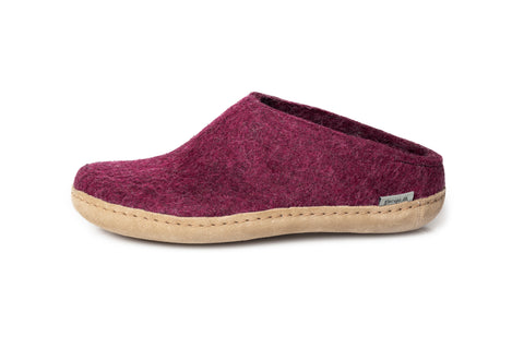 GLERUPS SLIPPERS SLIP ON  LEATHER  CRANBERRY