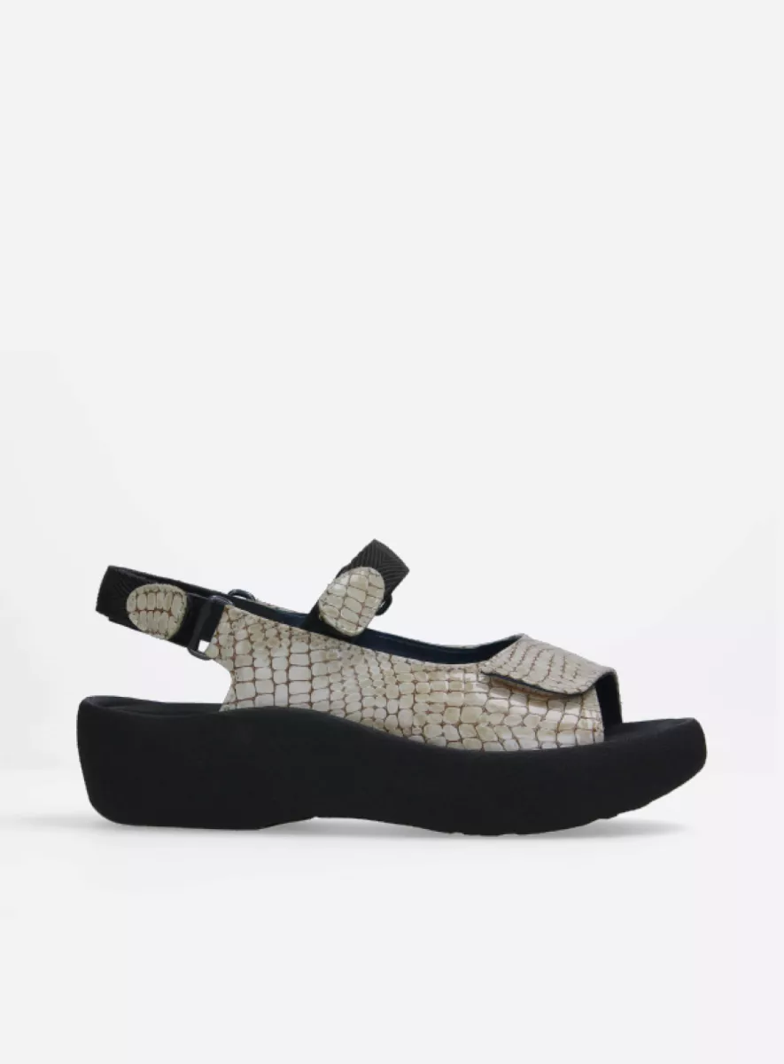 SANDALE WOLKY BIJOU EN CUIR VERNI CROCO BEIGE