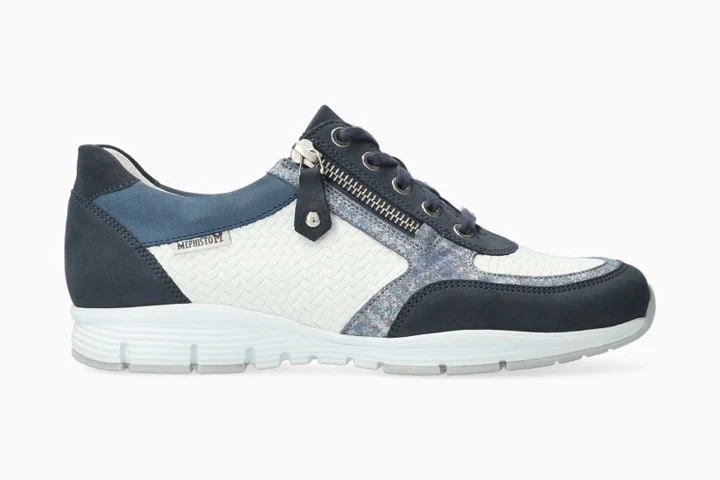 Baskets MEPHISTO YLONA à lacets et fermeture éclair latérale en jean bleu