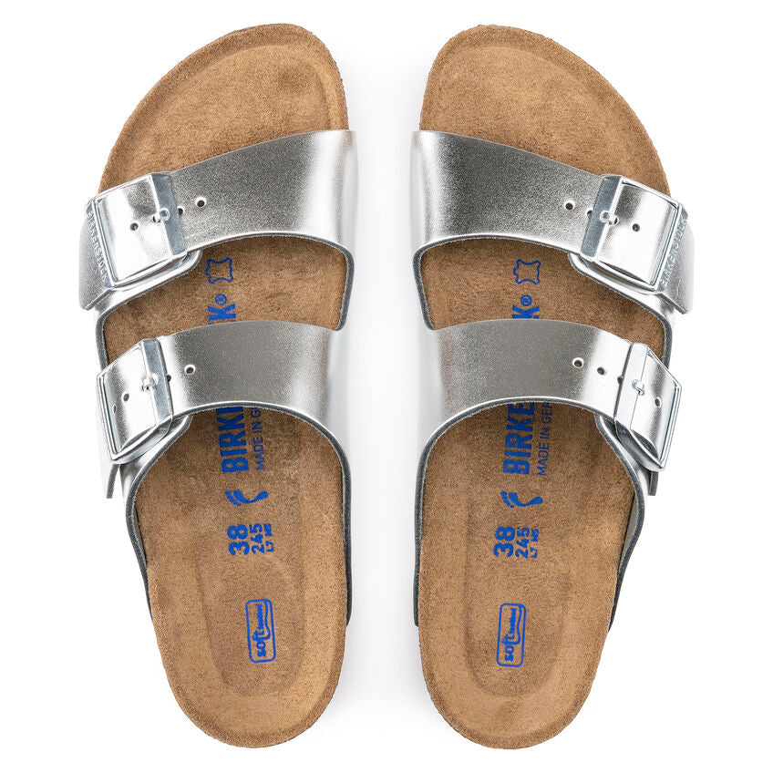 BIRKENSTOCK ARIZONA SFB METALLIC SILVER LEATHER