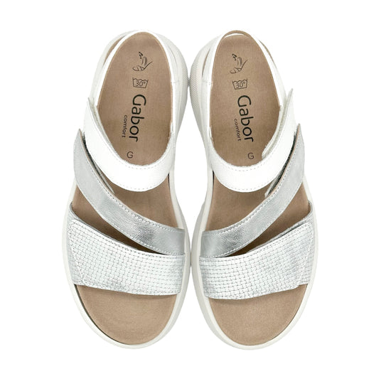 GABOR  3 STRAP SANDAL BACK STRAP SANDAL 22-862-51 SILVER WHITE