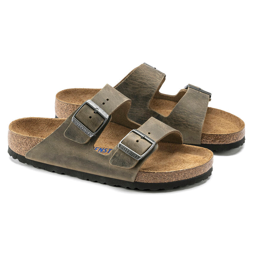 BIRKENSTOCK ARIZONA SFB CUIR HUILÉ KAKI DÉLAVÉ