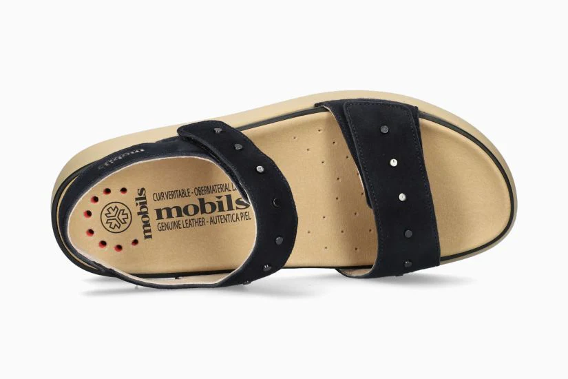 SANDALE MEPHISTO MOBILS FARRA EN CUIR DAIM BLEU MARINE