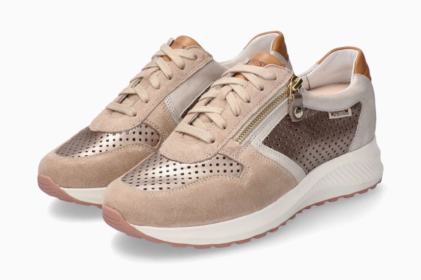 MEPHISTO KIM PERF SNEAKER SIDE ZIP BEIGE LEATHER