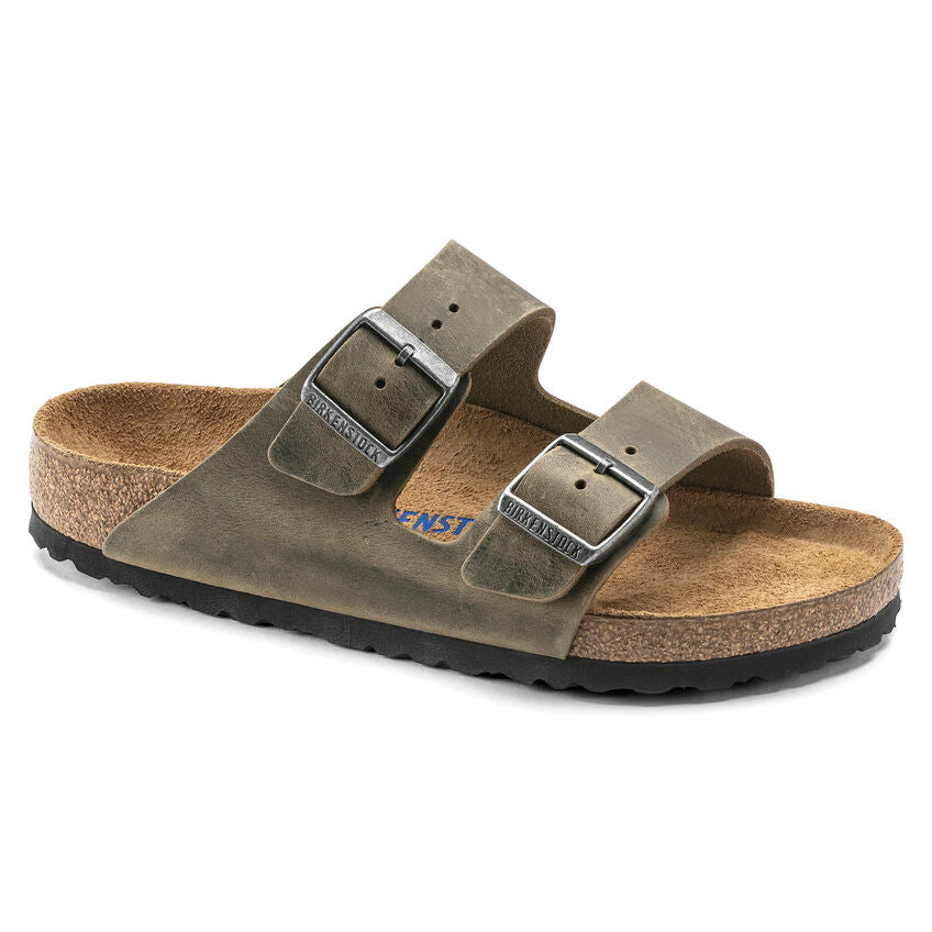 BIRKENSTOCK ARIZONA SFB CUIR HUILÉ KAKI DÉLAVÉ