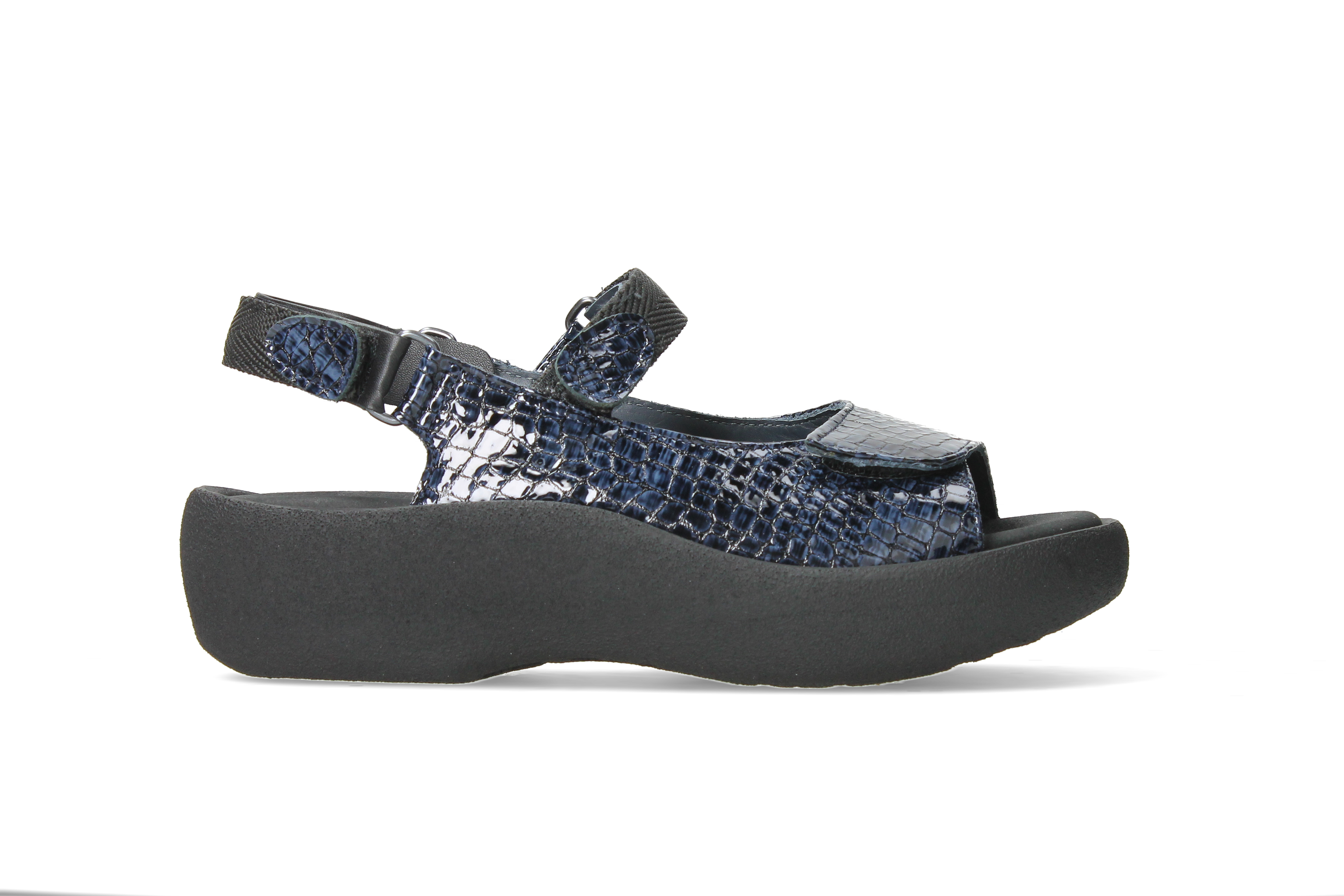 SANDALE WOLKY JEWEL EN CUIR VERNI CROCO BLEU