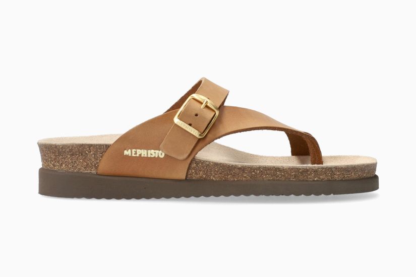 MEPHISTO HELEN PLUS SANDALE À TONG GRATTÉE CAMEL