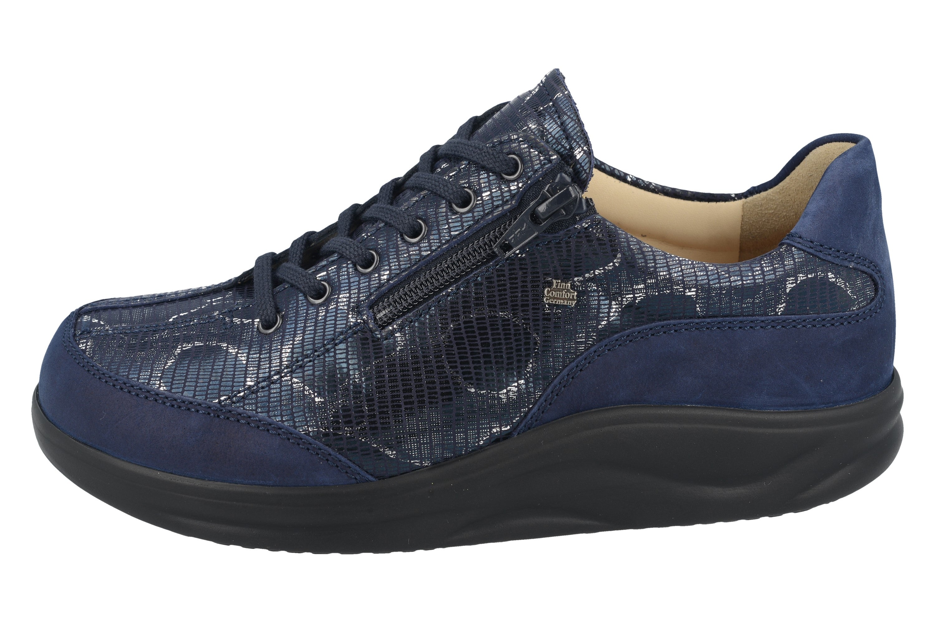 BASKETS FINN COMFORT OTARU À LACETS ET FERMETURE ÉCLAIR LATÉRALE INDIGO/MARINE