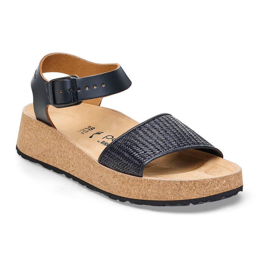 BIRKENSTOCK GLENDA CUIR RAPHIA NOIR