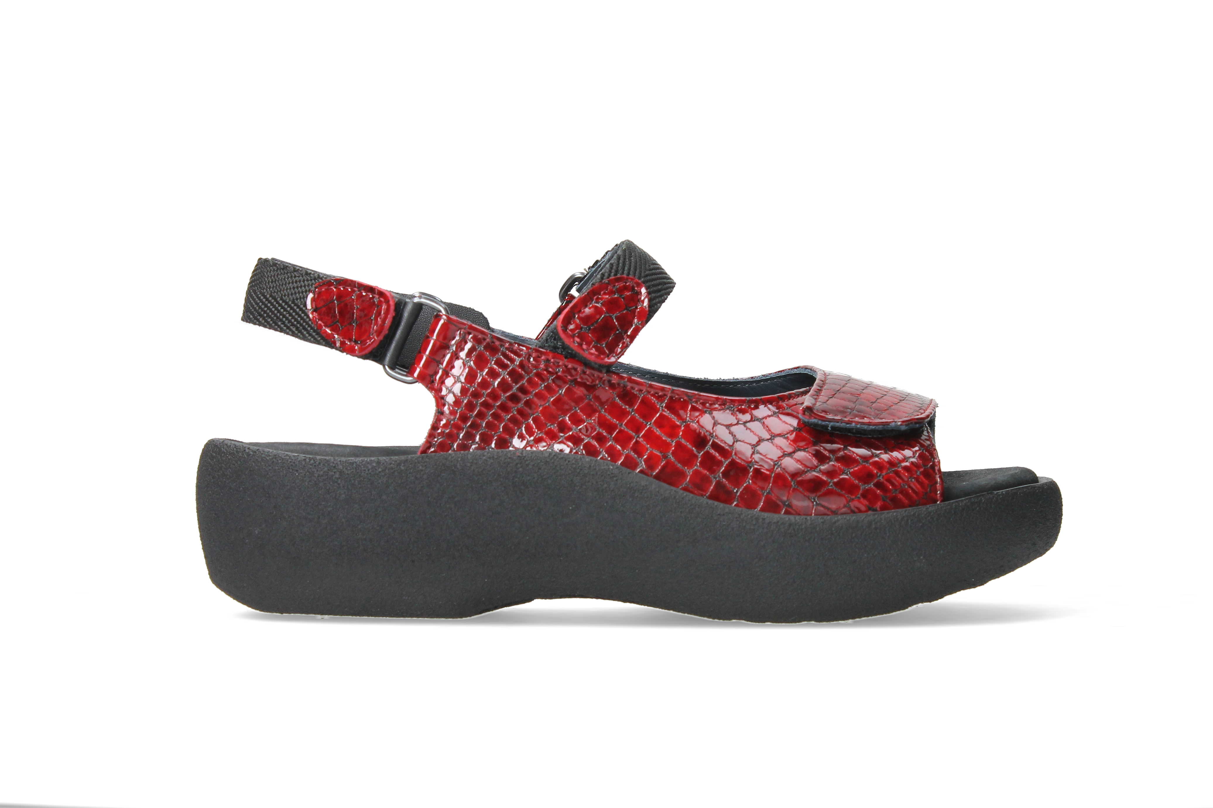 SANDALE WOLKY JEWEL CUIR VERNI CROCO ROUGE