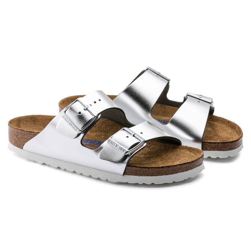 BIRKENSTOCK ARIZONA SFB METALLIC SILVER LEATHER
